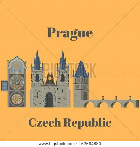 Prague town, Czech Republic. Church of Mother of God before Tyn, Old Town Square in European city. Famous, tourists travel, popular routs