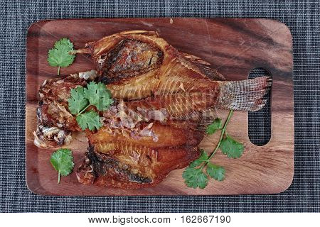 Ready Served Deep Fried Fish ,nile Tiapia, On Butcher Served.