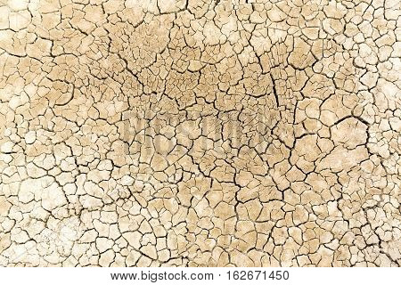 Dried And Cracked Sandy Soil From A Drained Desert Lakebed