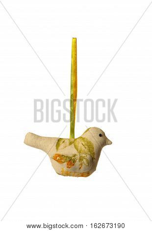 textile bird Christmas tree toys isolated on white background.National arnament.