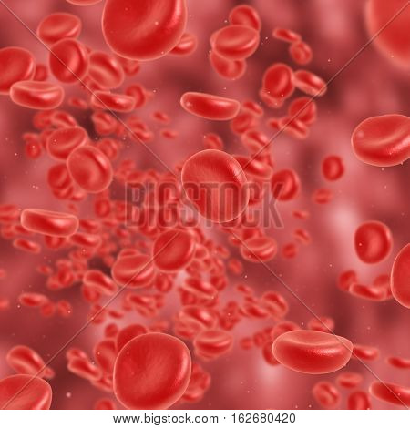 Red blood cell flowing in vein or artery. 3d render. Healthcare and medical zoom concept.