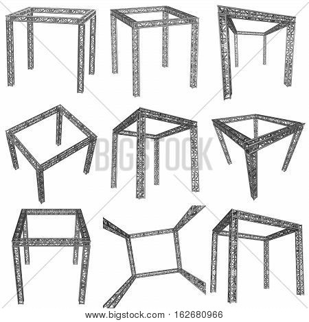 Steel truss girder rooftop construction set. 3d render isolated on white