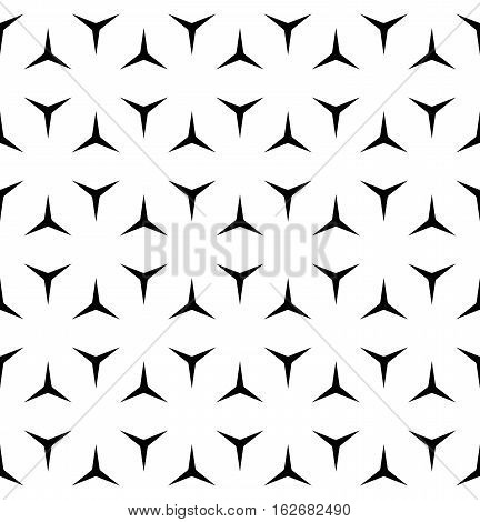 Vector seamless pattern, minimalist monochrome geometric texture. Simple background with black windmill figures on white backdrop. Editable design element for prints, decoration, digital, textile, furniture, web