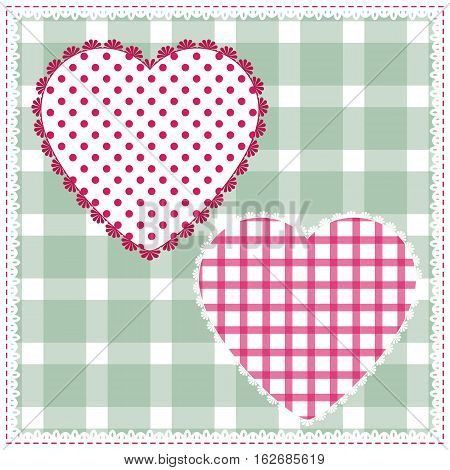 background for cushion pillow bandanna kerchief shawl fabric print. Texture for clothes and bedclothes. Vector pattern with hearts for Valentines day. Embroidery stylization