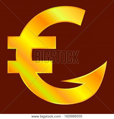 Golden euro sign with hook. Vector illustration.