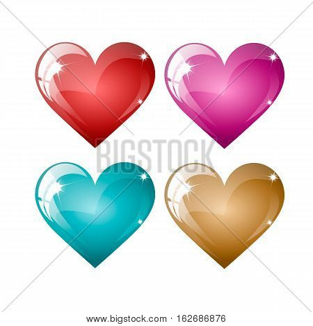 Set of colored hearts on a white background, vector illustration, 3d