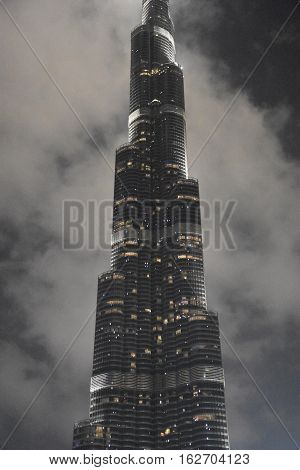 DUBAI, UAE - DEC 9: Burj Khalifa in Dubai, UAE, as seen on Dec 9, 2016. It is the tallest structure in the world, standing at 2,722 ft.