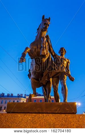 Sculpture On The Anichkov Bridge In St. Petersburg