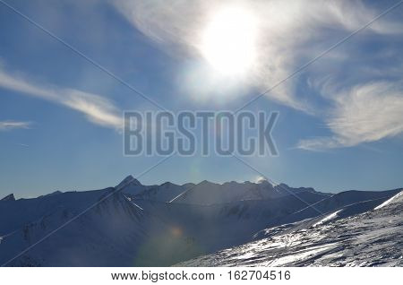 White Moutain Sunlight Alpine Snow Winter Blue Sky