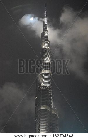 DUBAI, UAE - DEC 9: Burj Khalifa in Dubai, UAE, as seen on Dec 9, 2016. It is the tallest structure in the world, standing at 2,722 ft.