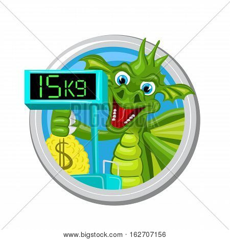 Libra. Zodiac sign. Horoscope. Dragon with scales weighs bag with gold