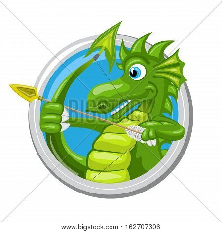 Sagittarius. Zodiac sign. Horoscope. Green dragon i using its tail like a bow and aiming with arrow