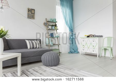 Living Room In  Gray And Pastel Colors