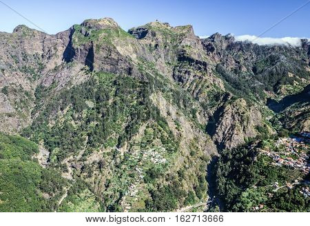 Mountain landscape Madeira island Portugal. Nun's Valley. Eira do Serrado