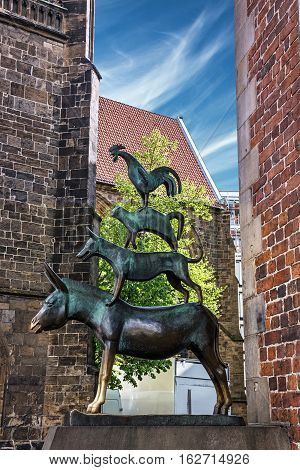 Bremen musicians sculpture landmark in Bremen town, Germany