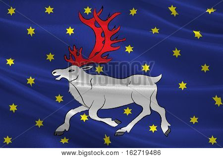 Flag of Vesterbotten is a province in the north of Sweden. 3d illustration