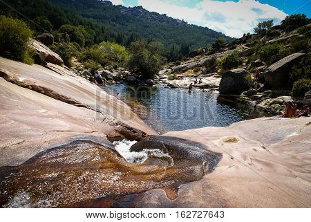 River with watherfalls in Pedrisa, Comunity of Madrid, Spain