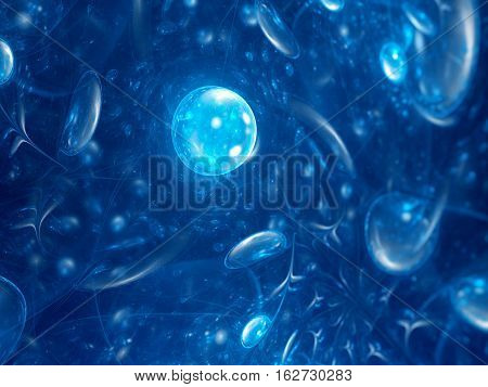 Blue glowing cells under microscope computer generated abstract background 3D rendering
