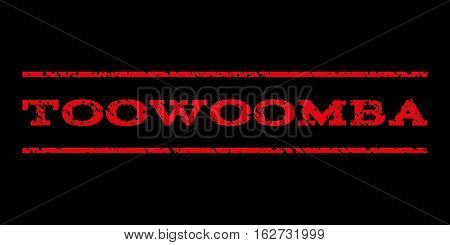 Toowoomba watermark stamp. Text tag between horizontal parallel lines with grunge design style. Rubber seal stamp with dust texture. Vector red color ink imprint on a black background.