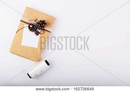 mock up objects New Year's mood on a white background with copy space top view.