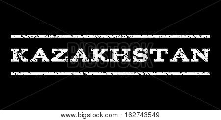 Kazakhstan watermark stamp. Text tag between horizontal parallel lines with grunge design style. Rubber seal stamp with unclean texture. Vector white color ink imprint on a black background.