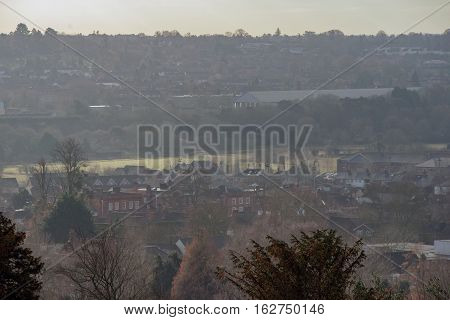 Views of Farnham in Surrey on a hazy winter day