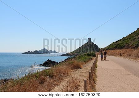 Road toward Genoese tower Ajaccio Corsica France