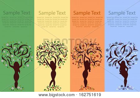 Vector illustration of four seasons like girls trees