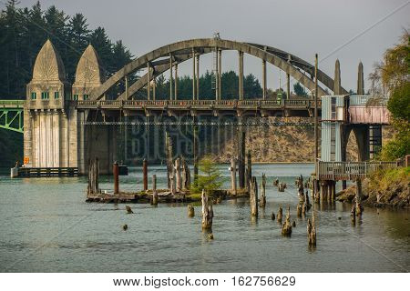 Siuslaw River Bridge From The Florence Marina Oregon
