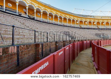 Plaza de los toros at Seville Spain. The corridor by arena. 