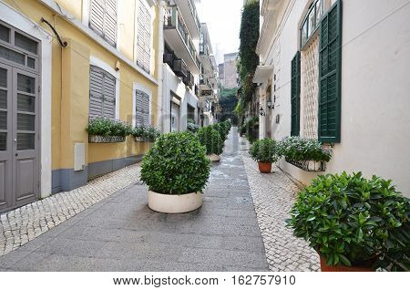 View Of Back Lane In Leal Senado Square In Macau