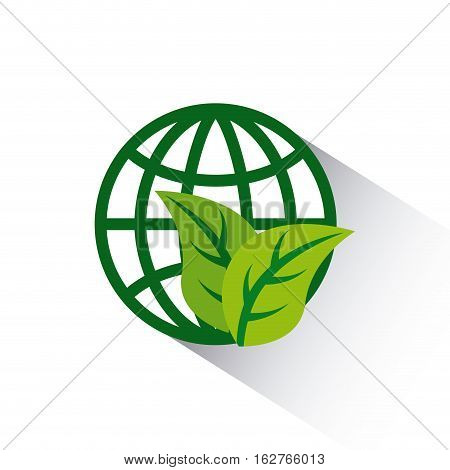 global sphere with leaves icon over white background. colorful design. vector illustration