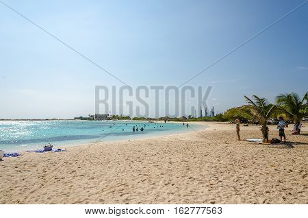 View Of Tourists Enjoying  Baby Beach On Aruba