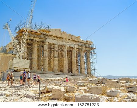 Exterior View Of The Parthenon Temple At The Acropolis