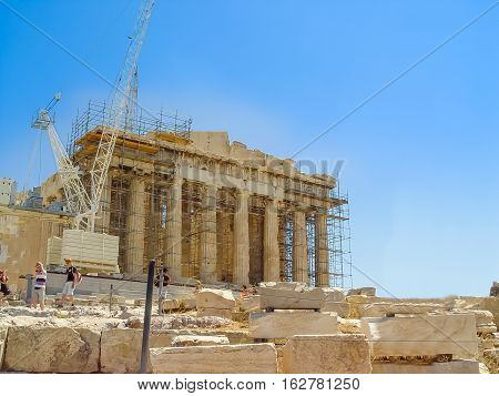 Exterior View Of The Parthenon Temple At The Acropolis