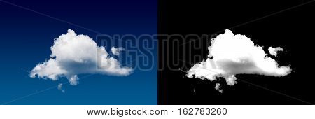 White cloud cut-out mask. Closeup blue sky.