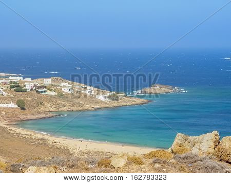 Ftelia Beach In Mykonos Aegean Sea In Greece
