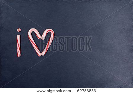 Holiday Candy Cane Heart Shape Abbreviated Text I Love