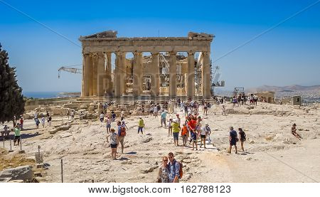 Exterior View Of The Parthenon Temple At The Acropolis