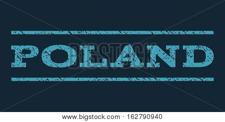 Poland watermark stamp. Text tag between horizontal parallel lines with grunge design style. Rubber seal stamp with dirty texture. Vector blue color ink imprint on a dark blue background.