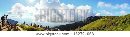 CHIANG MAI THAILAND - 06 NOVEMBER 2016 -Beautiful scenery and bright sky with sunlight at Kew Mae Pan panoramic vantage point with tourist