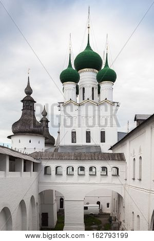 ROSTOV RUSSIA - SEPTEMBER 03 2016: Church of St. John the Theologian in Rostov Kremlin. Rostov is one of oldest town in the Russia and tourist center of Golden Ring