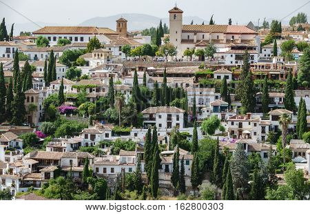 Closeup detailed view of Albaicin of Granada, Spain
