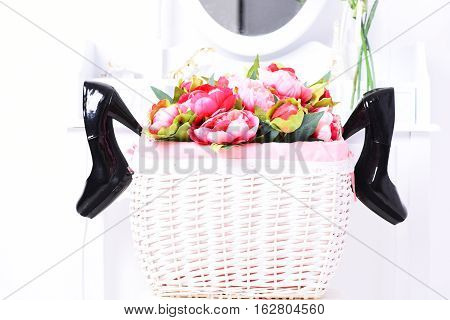 Black Shoes In Vintage Basket