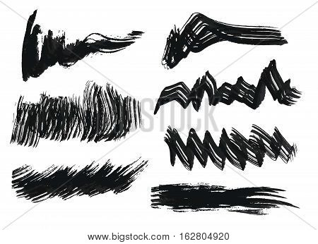 Set of black paint ink brush strokes brushes lines. Dirty artistic design elements boxes frames