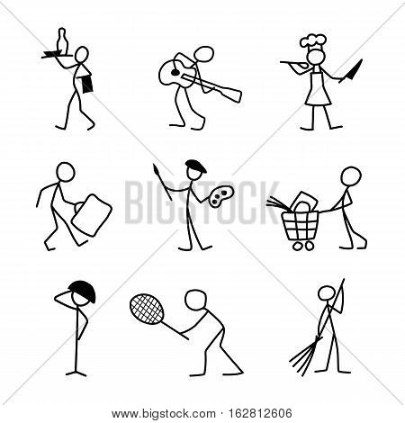 Cartoon icons set of sketch vector people in different professions.