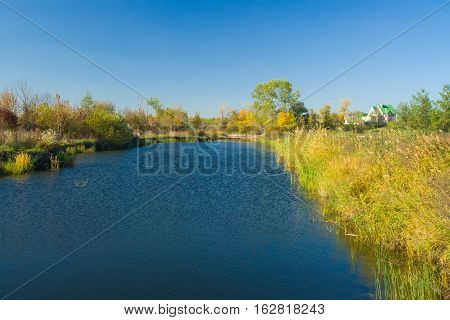 Small Ukrainian river Oril at fall season.