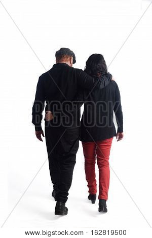 Couple embrace back view with white background