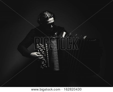 Accordion Player In Black And White