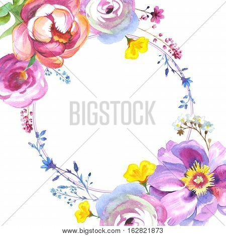 Wildflower rose flower frame in a watercolor style isolated. Full name of the plant: rose, hulthemia, rosa. Aquarelle wild flower for background, texture, wrapper pattern, frame or border